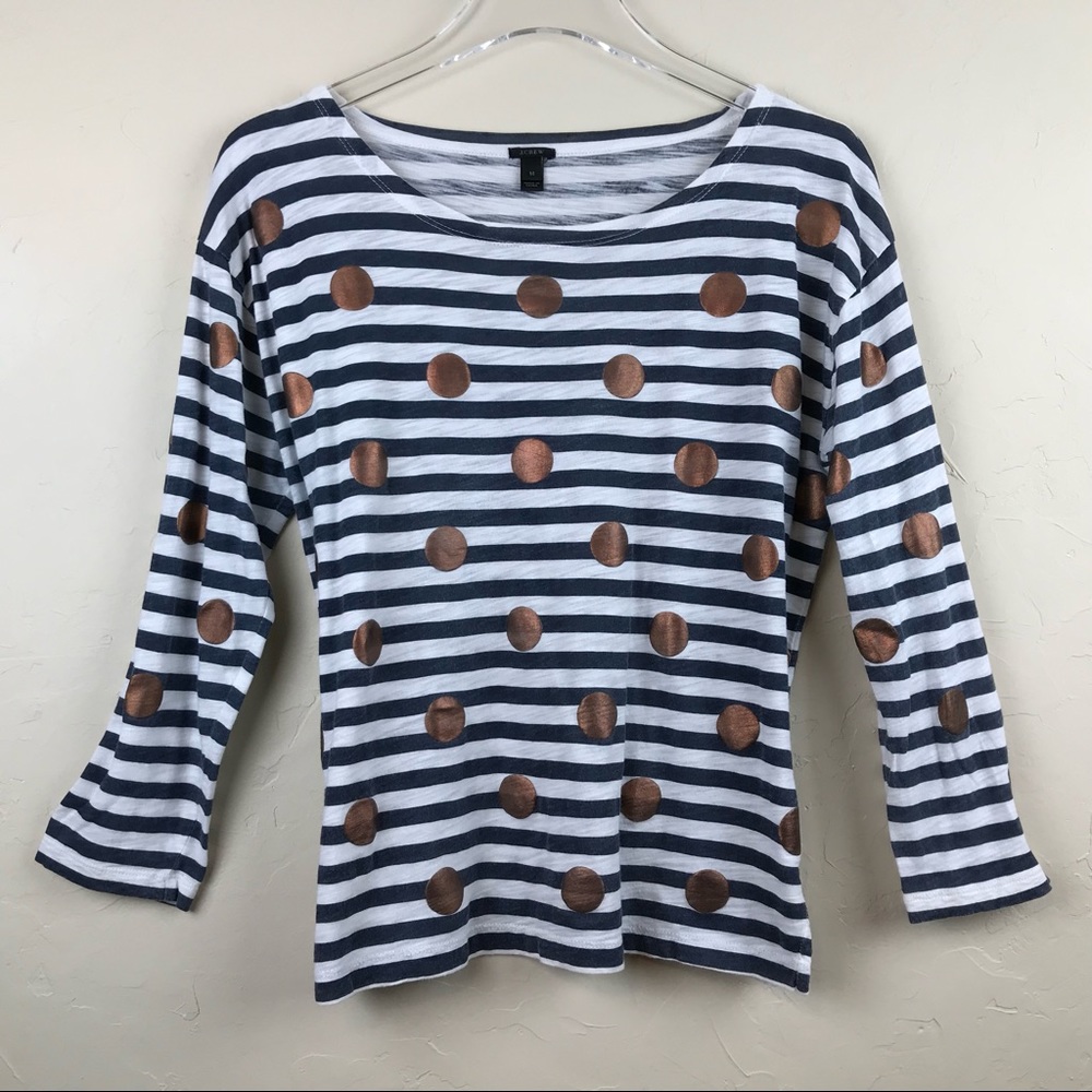 J. CREW “Pennies From Heaven” Stripe Polka-Dot T M